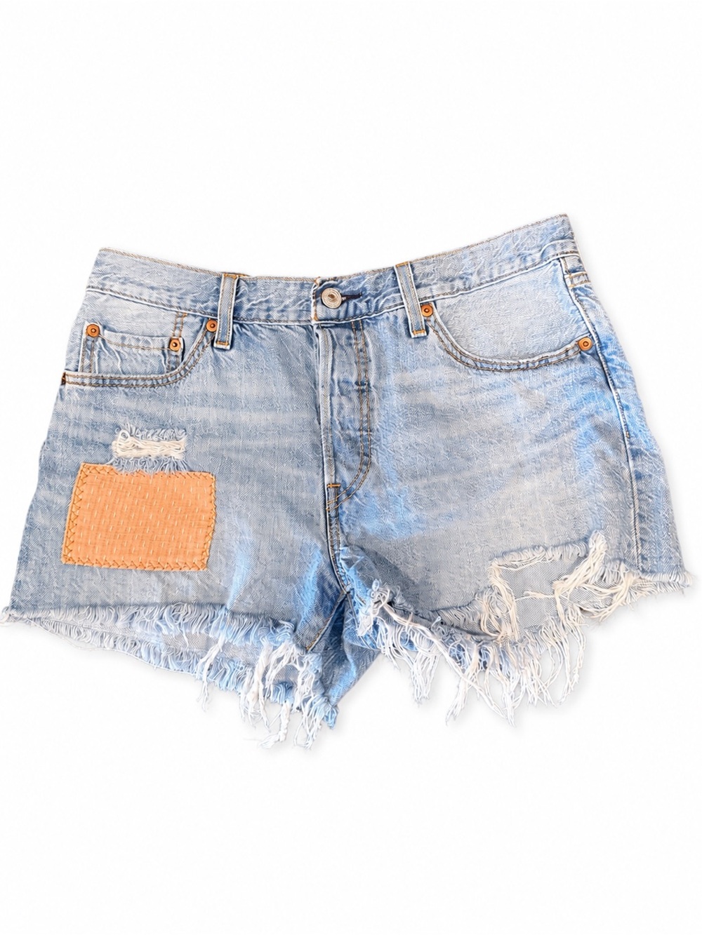 EUC!! Levi's Light Blue Distressed Denim Cutoff Shorts with Patch Size 29